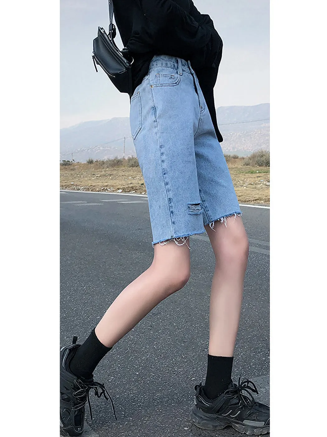 High Waisted Capri Bermuda Denim Shorts