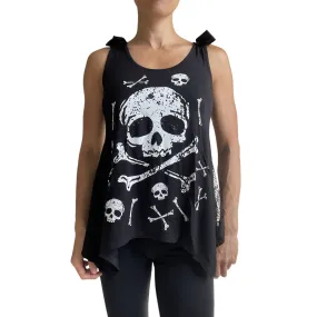 Jawbreaker Skull & CrossBones Black Skull Lace Flowy Tank with bows