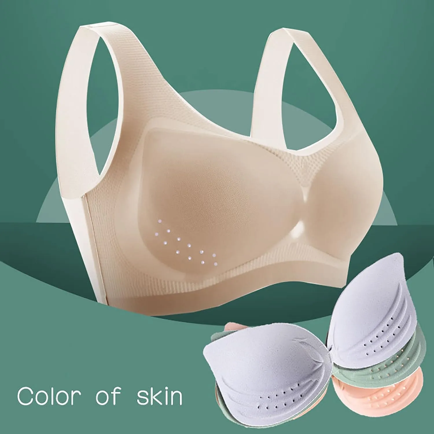 JOAU Womens Wireless Bra, Full-Coverage Pullover Stretch Bras, Smoothing T-Shirt Bra Breathable Removable Padded Bralettes