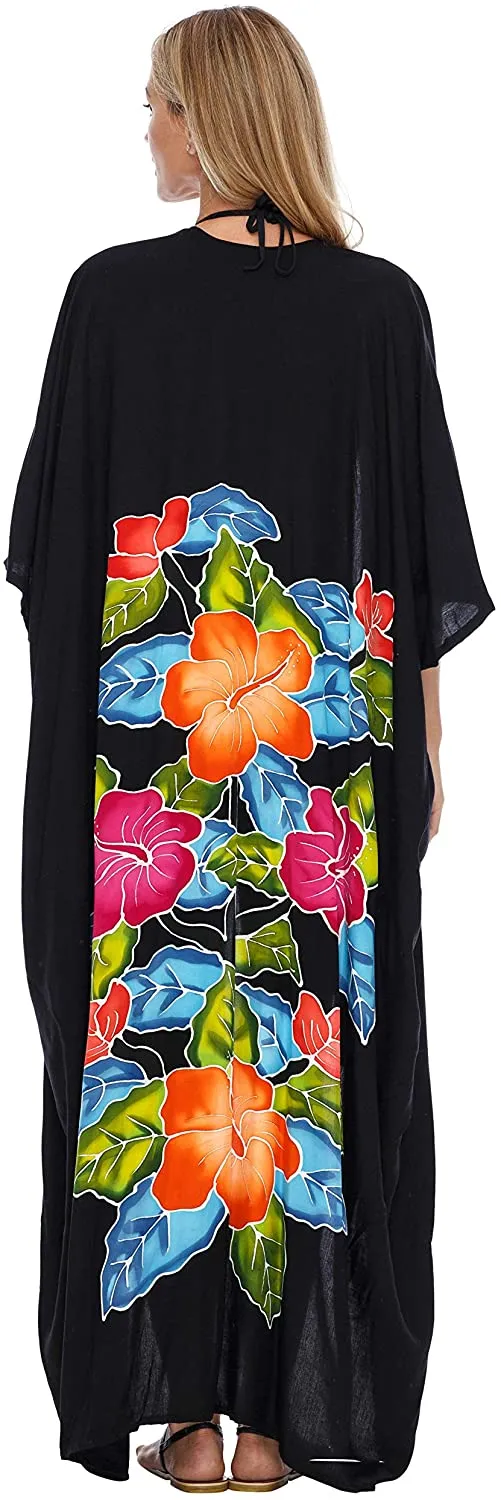 Kimono Long Cardigan Black Floral Open Front Cover Up
