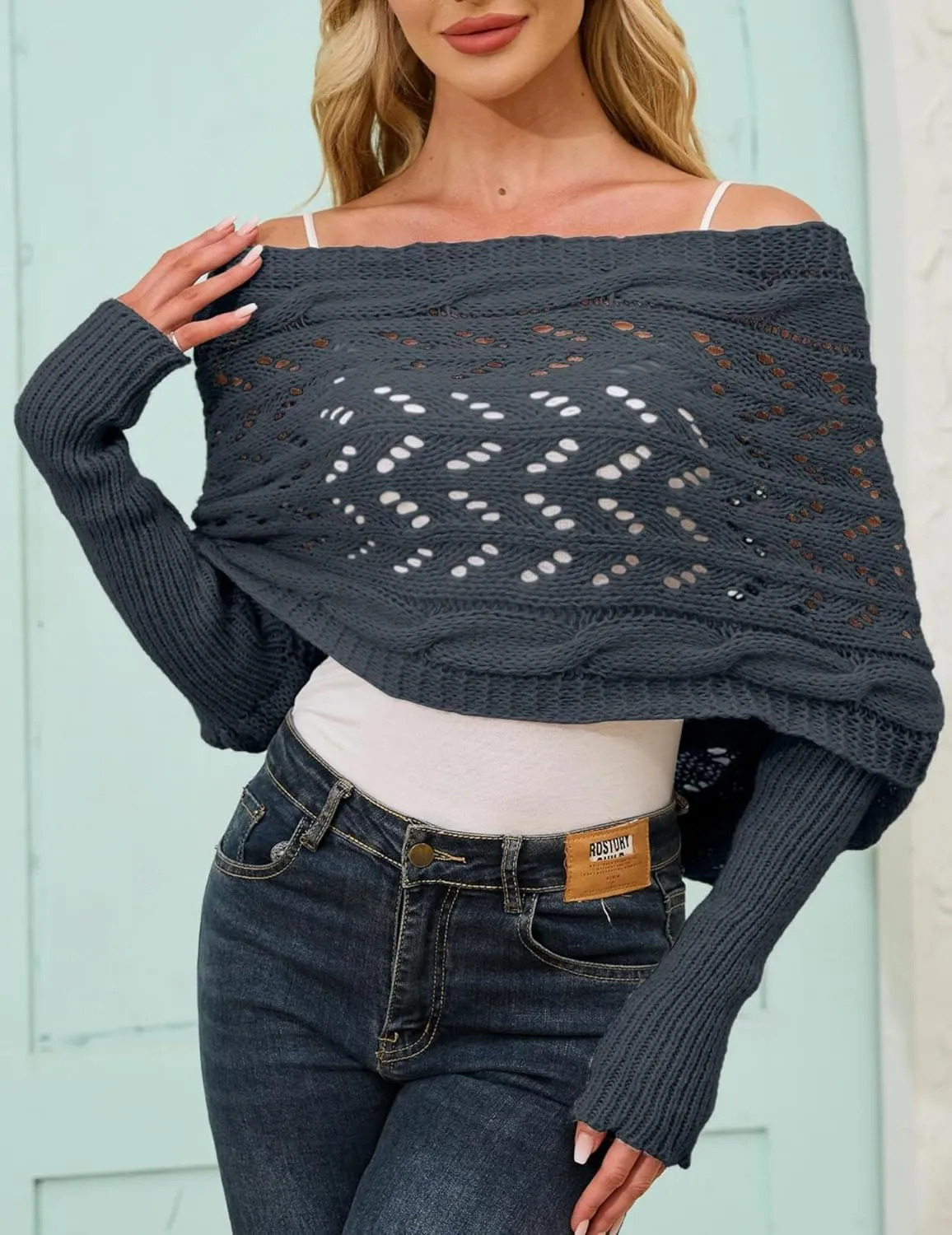 Knitted Cable Wrap, Scarf for Women, Hollow Out Crochet Cocoon Shrugs, 2024 Trendy Knit Sweater Scarf with Sleeves