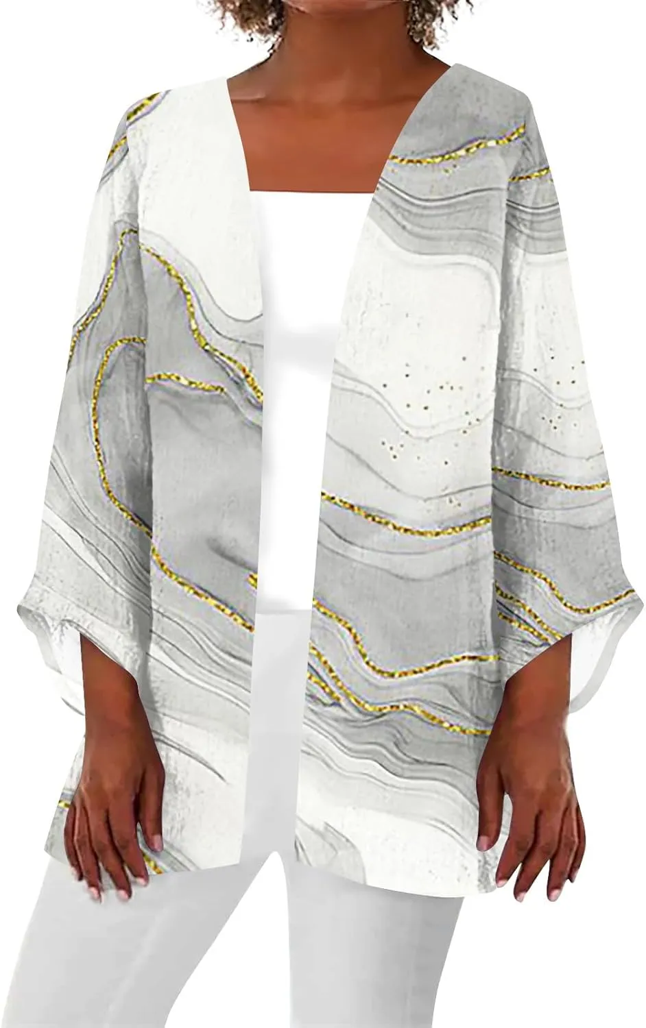 Long Sleeve Kimono for Womens Retro Print Casual Duster Blouse Tops Coat 3/4 Sleeve Jackets Lightweight Cardigans