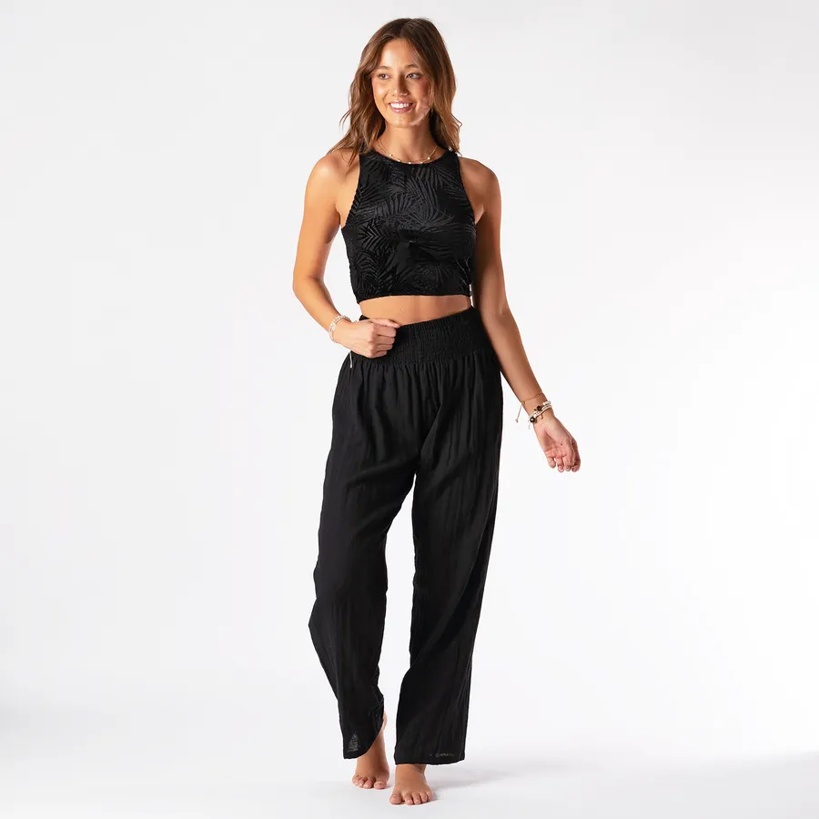 LOTUS AND LUNA WIDE LEG COTTON PANTS BLACK