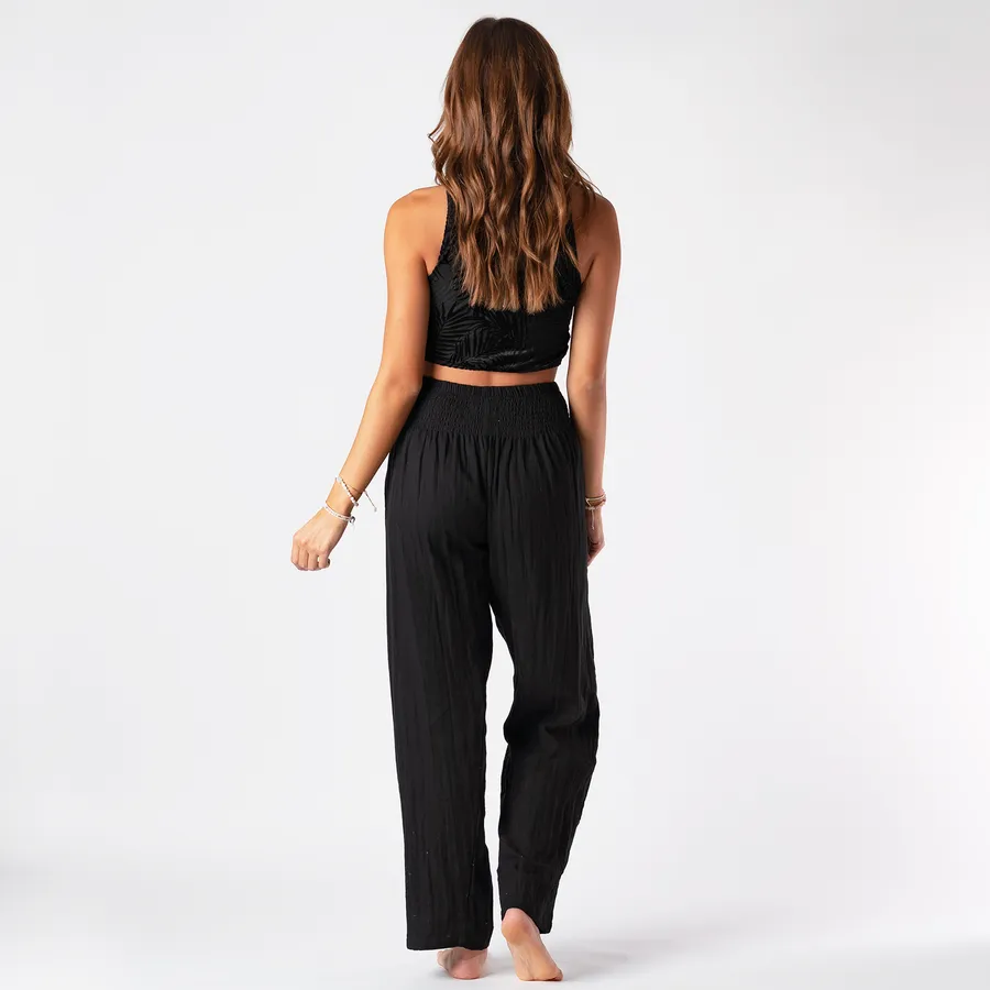 LOTUS AND LUNA WIDE LEG COTTON PANTS BLACK
