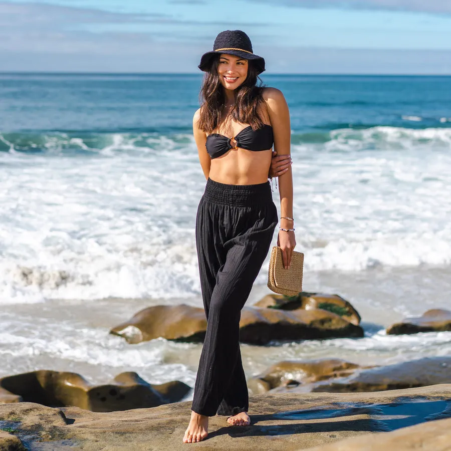 LOTUS AND LUNA WIDE LEG COTTON PANTS BLACK
