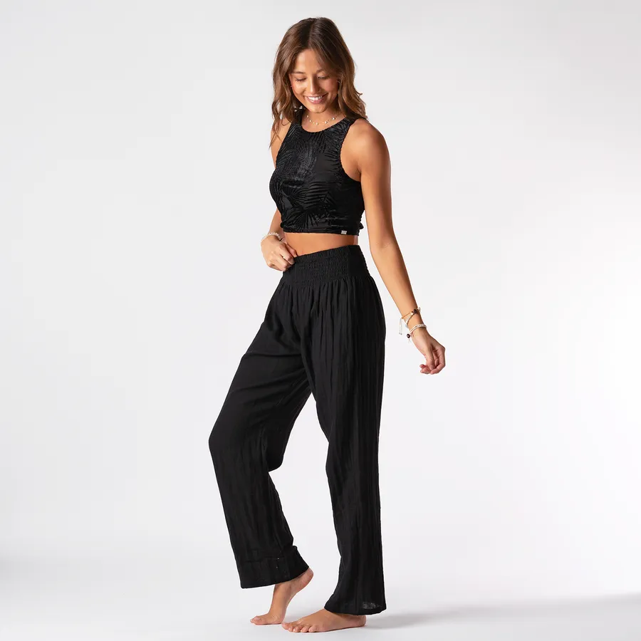 LOTUS AND LUNA WIDE LEG COTTON PANTS BLACK