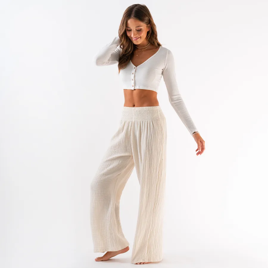 LOTUS AND LUNA WIDE LEG COTTON PANTS CREAM