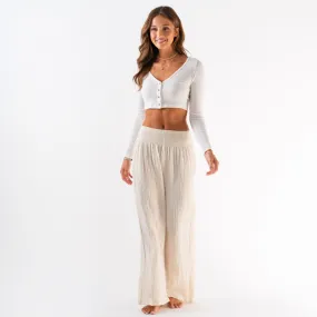 LOTUS AND LUNA WIDE LEG COTTON PANTS CREAM
