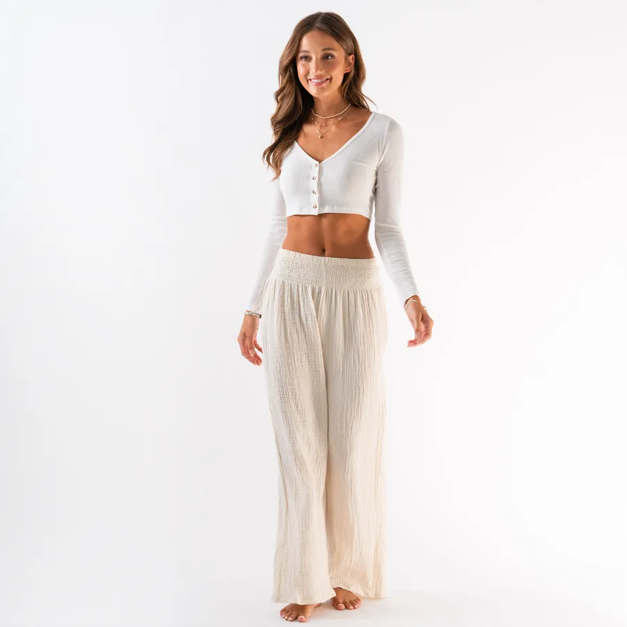 LOTUS AND LUNA WIDE LEG COTTON PANTS CREAM