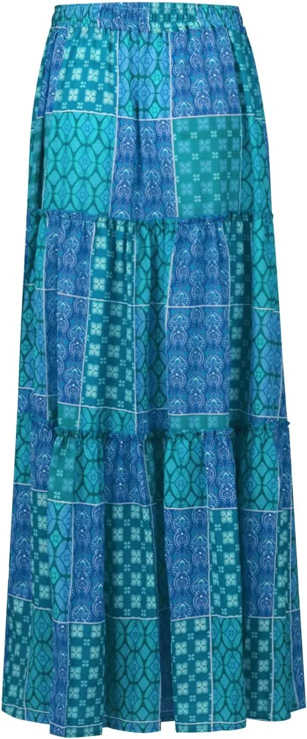Maxi Skirts for Women 2025 Floral Beach Tiered Boho Skirt Drawstring Flowy Long Skirt Casual High Waisted Skirts