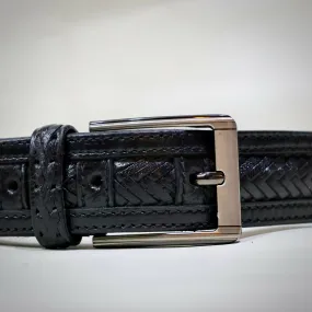 Men's chic black braided belt in genuine leather