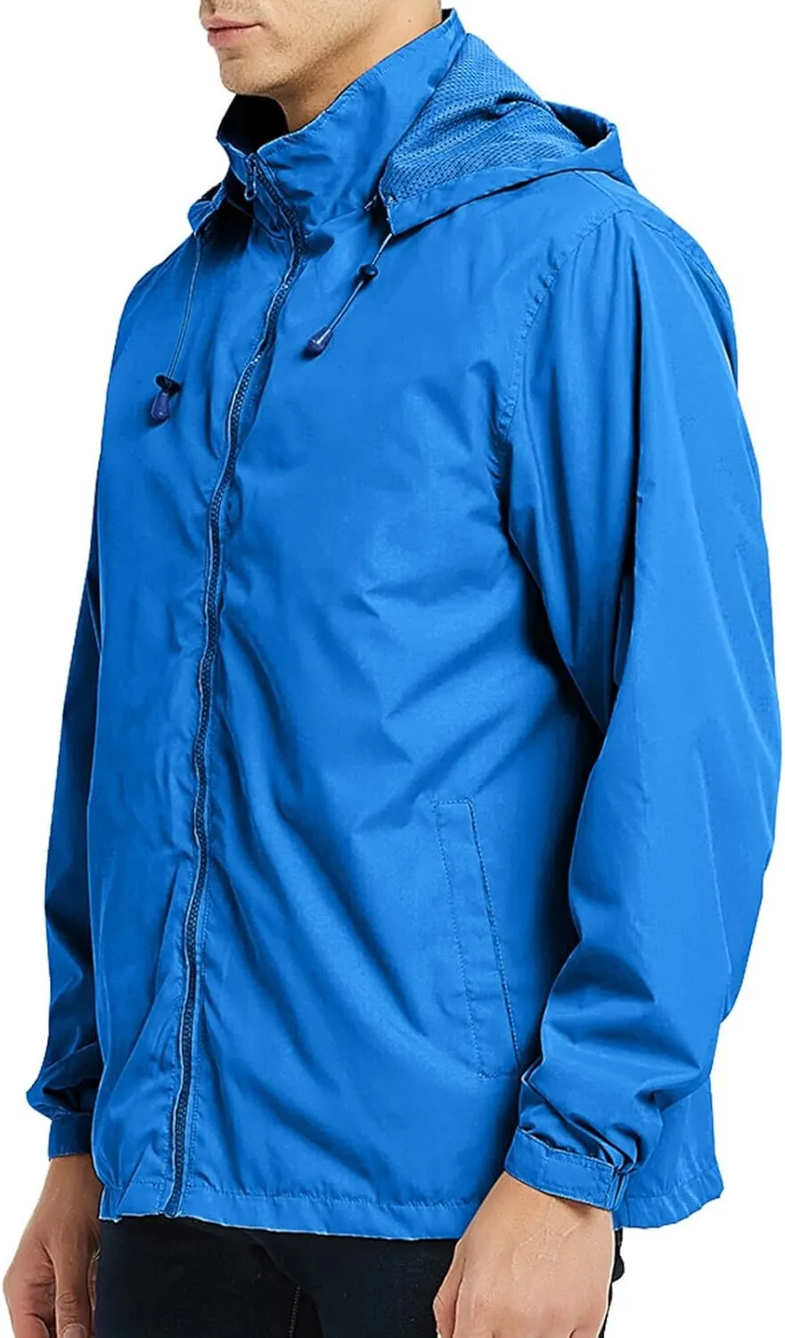 Mens Rain Jacket Mesh Breathable Lightweight Raincoat Waterproof with Removable Hood Windbreaker Travel Hiking Jacket