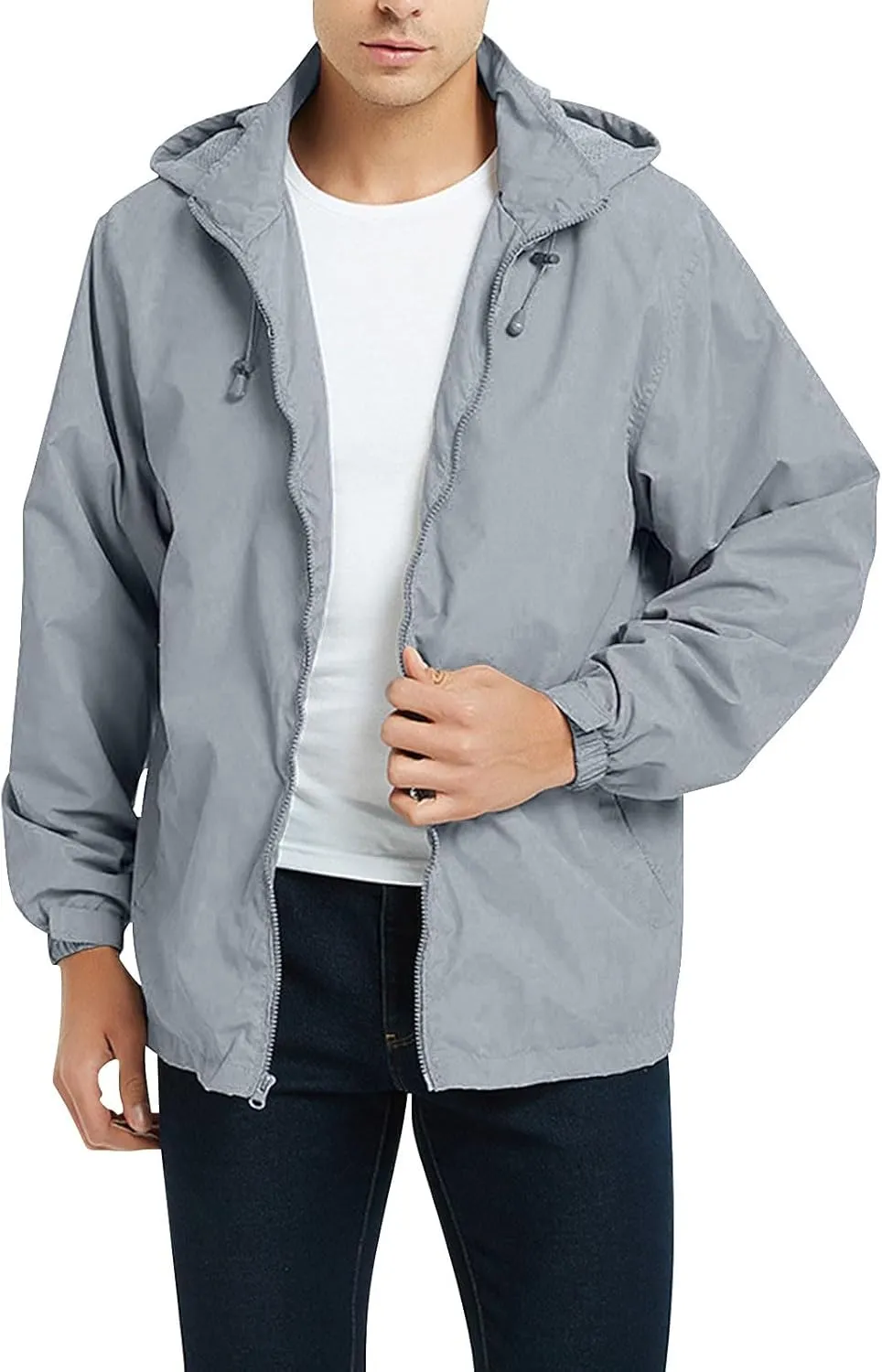 Mens Rain Jacket Mesh Breathable Lightweight Raincoat Waterproof with Removable Hood Windbreaker Travel Hiking Jacket