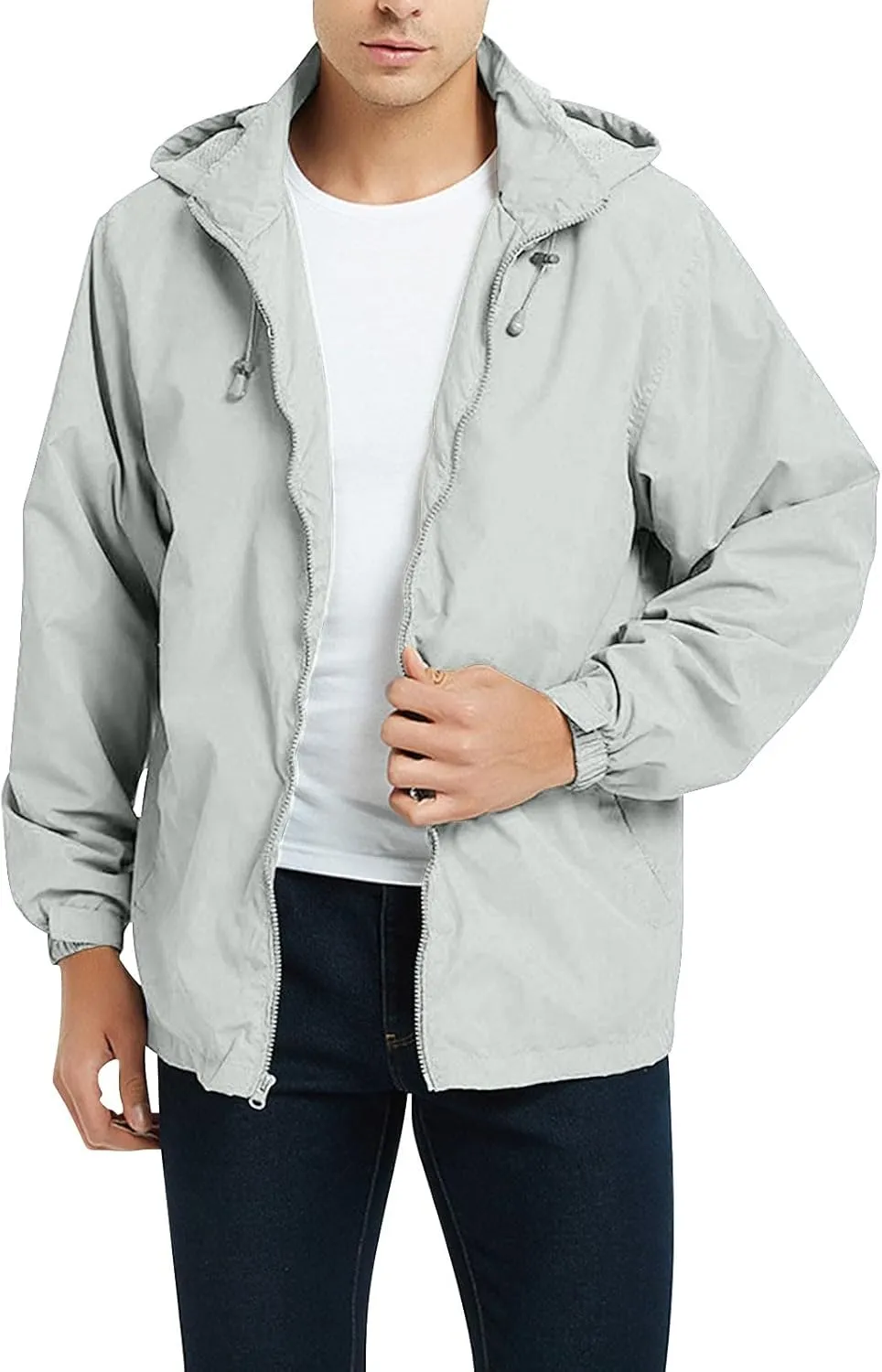Mens Rain Jacket Mesh Breathable Lightweight Raincoat Waterproof with Removable Hood Windbreaker Travel Hiking Jacket