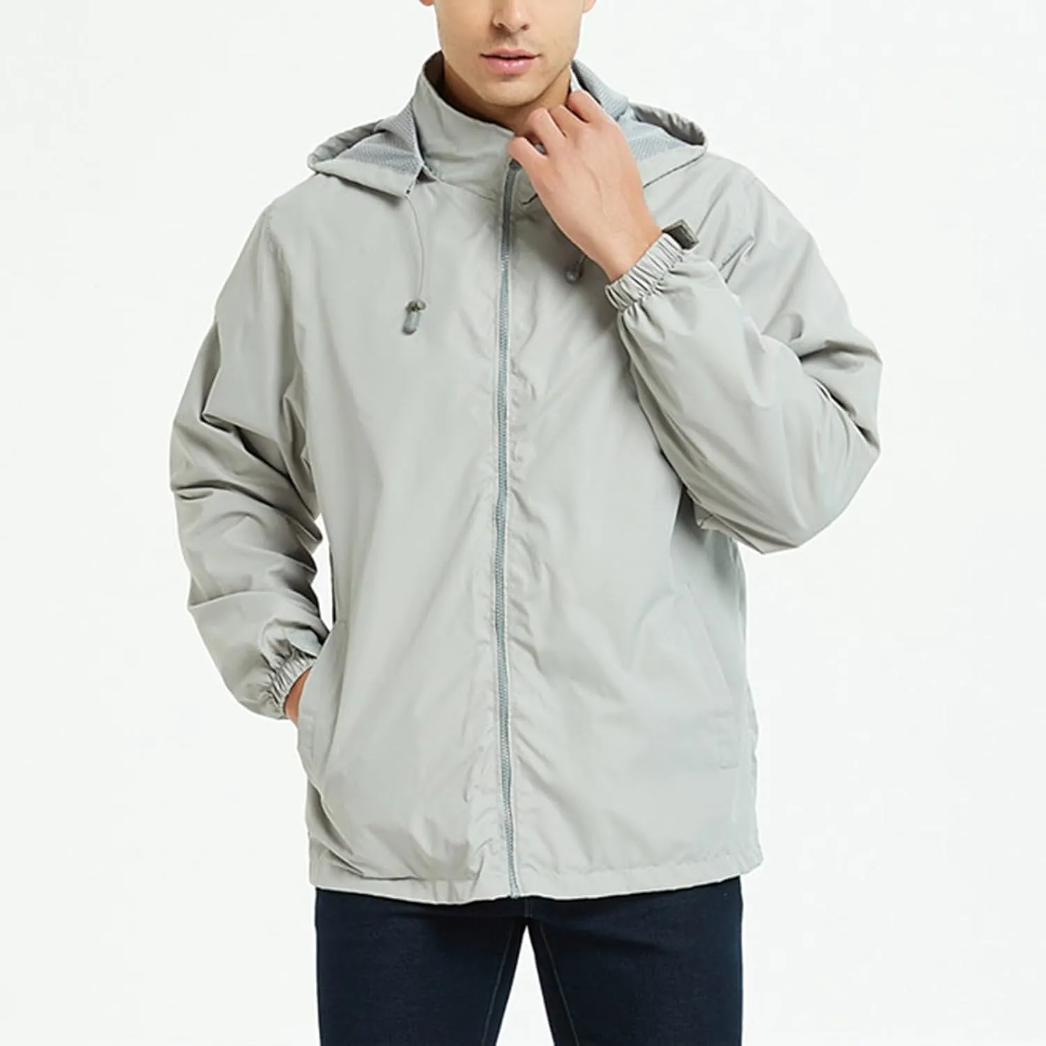 Mens Rain Jacket Mesh Breathable Lightweight Raincoat Waterproof with Removable Hood Windbreaker Travel Hiking Jacket