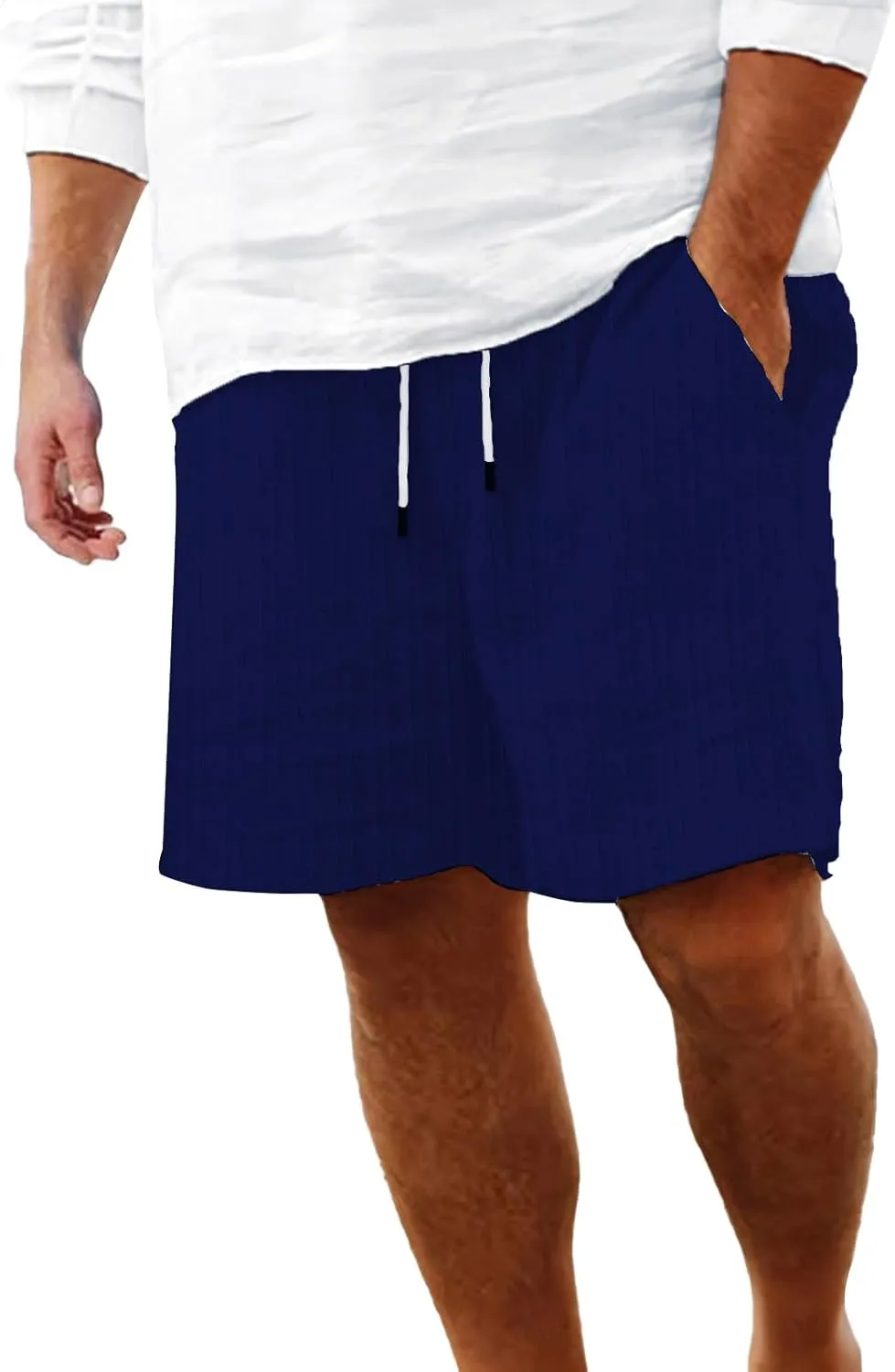 Men's Shorts Casual Loose 3/4 Shorts Drawstring Elastic Waist Baggy Wide Leg Casual Beach Yoga Trousers Shorts Men