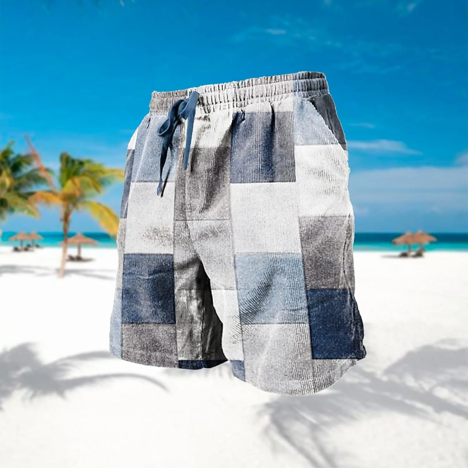 Men's Shorts Casual Loose 3/4 Shorts Drawstring Elastic Waist Baggy Wide Leg Casual Beach Yoga Trousers Shorts Men