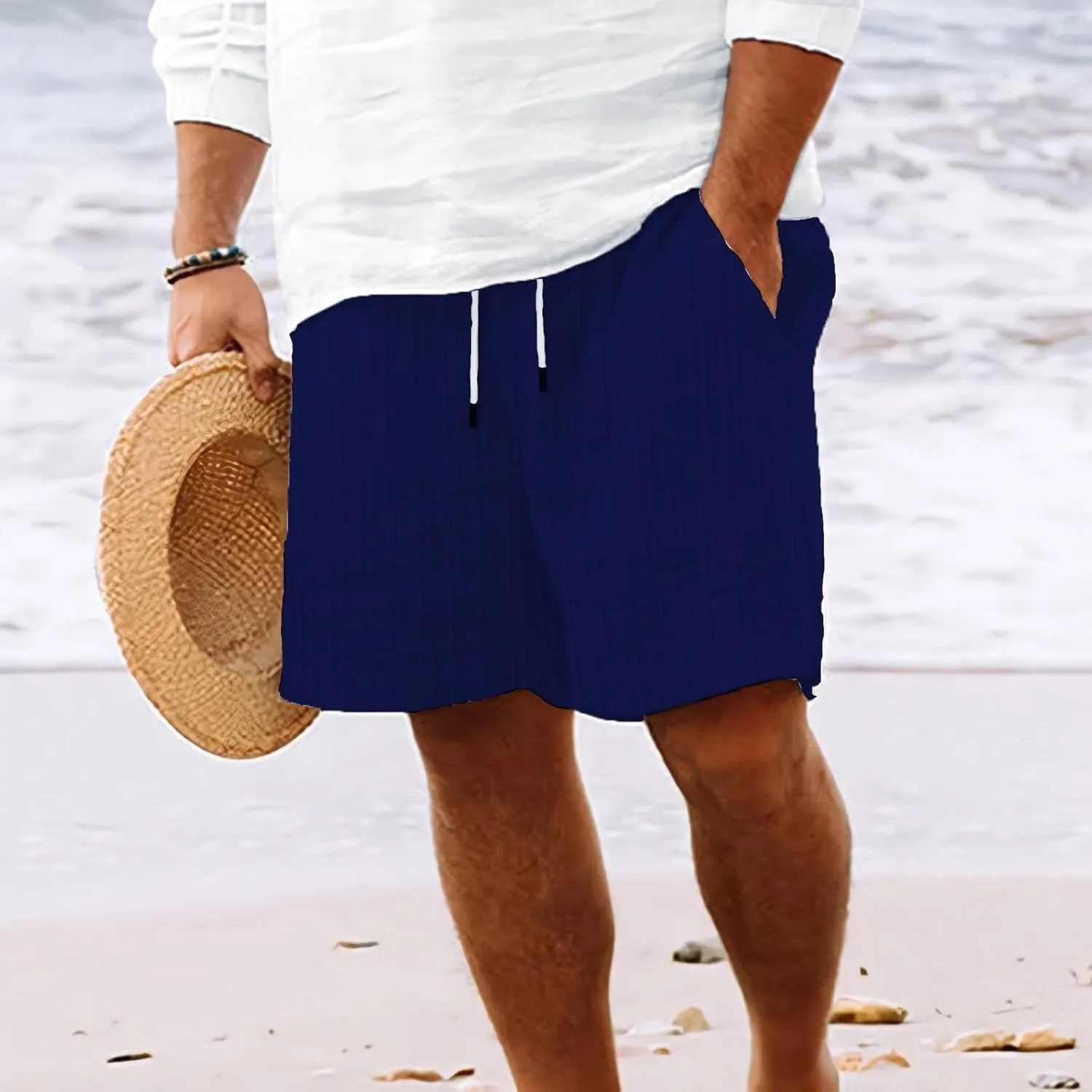 Men's Shorts Casual Loose 3/4 Shorts Drawstring Elastic Waist Baggy Wide Leg Casual Beach Yoga Trousers Shorts Men