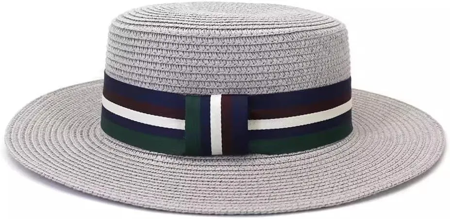 Men's Straw Hat Men Women Flat Top Straw Hat Big Brim Hat Outdoor Summer Straw Sun Hats(Colour 1)