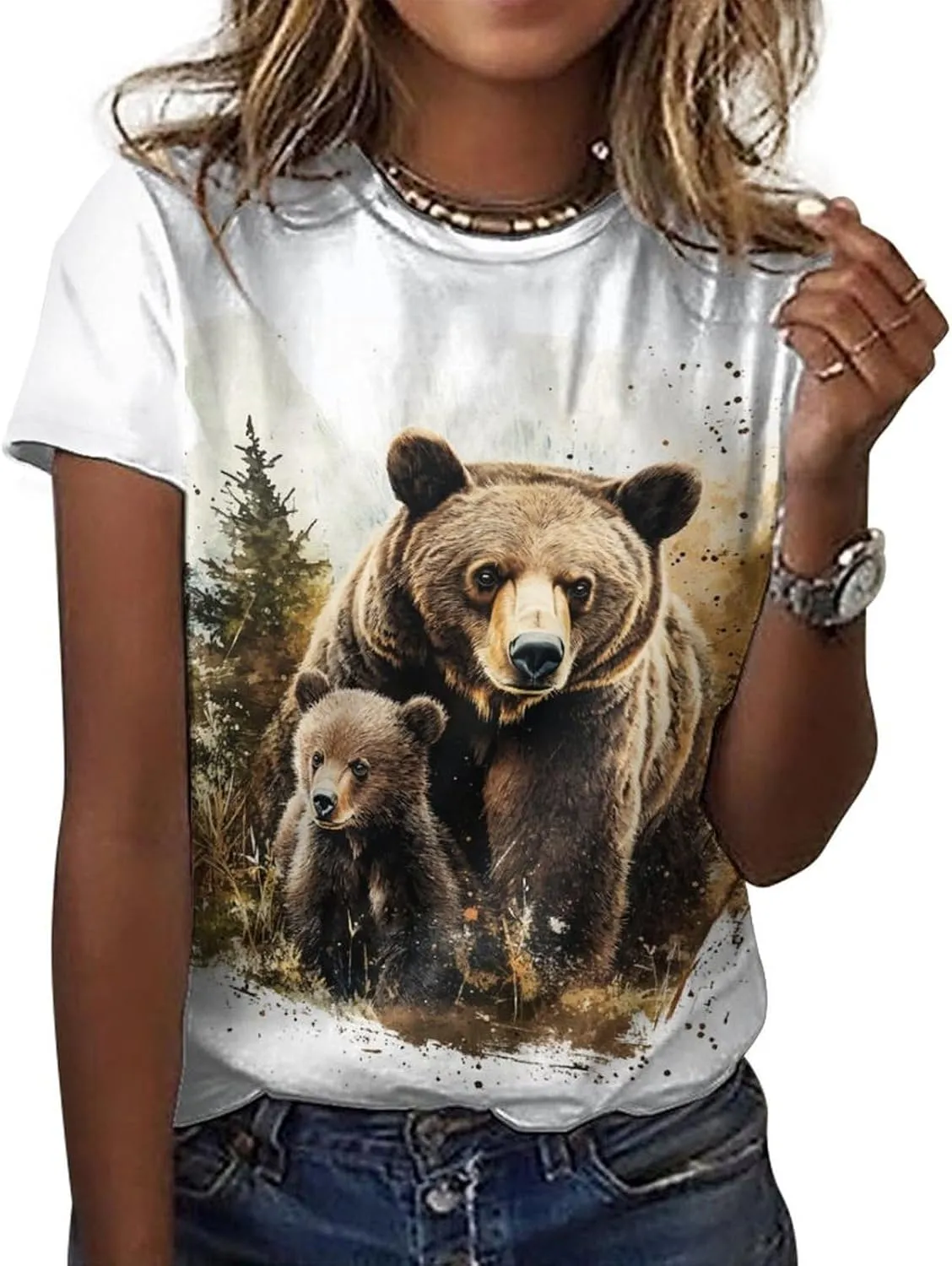 Mothers Day Shirt Animals Print Funny Casual Soft Comfy Short Sleeve Cotton Oversized Mama Daughter Matching Shirts