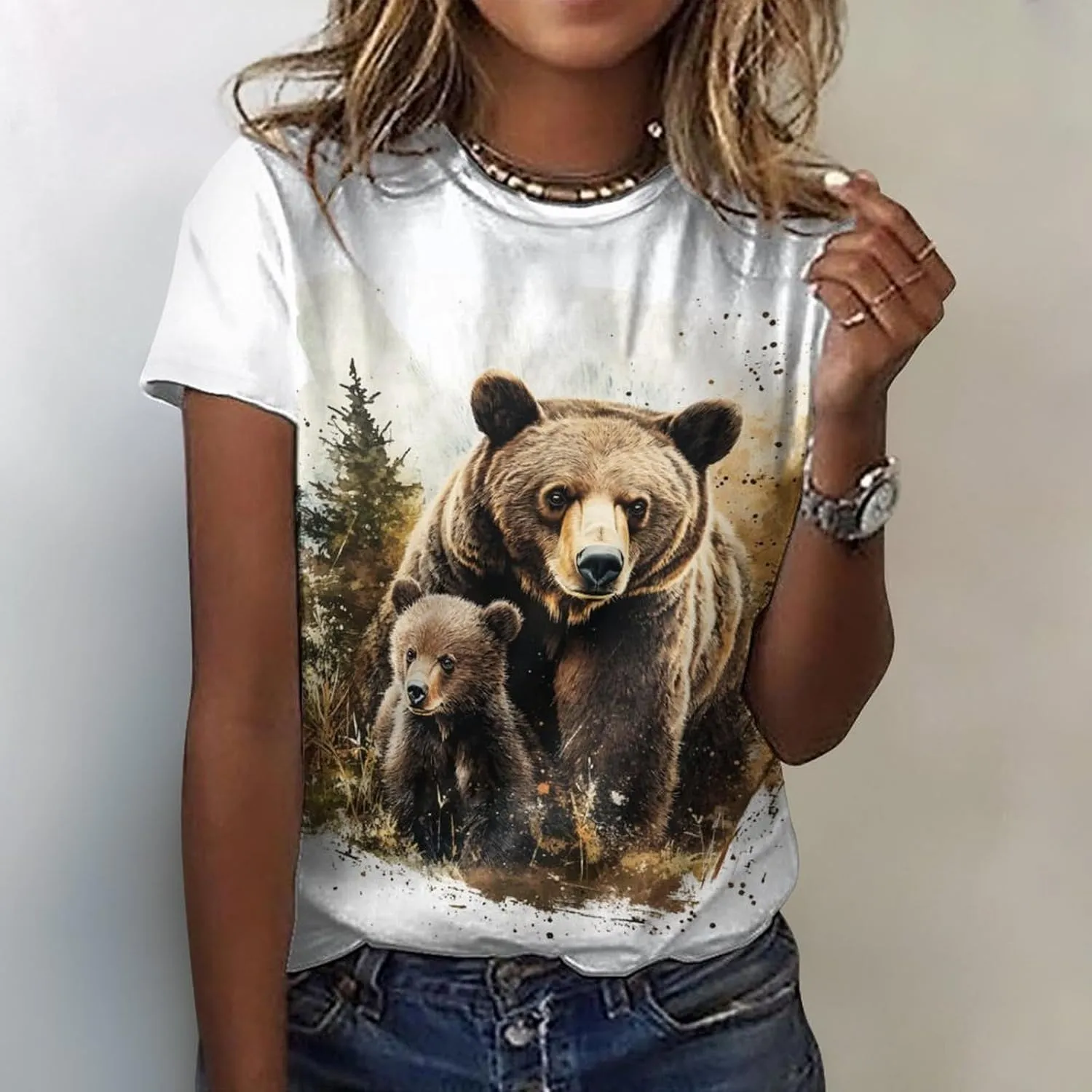 Mothers Day Shirt Animals Print Funny Casual Soft Comfy Short Sleeve Cotton Oversized Mama Daughter Matching Shirts