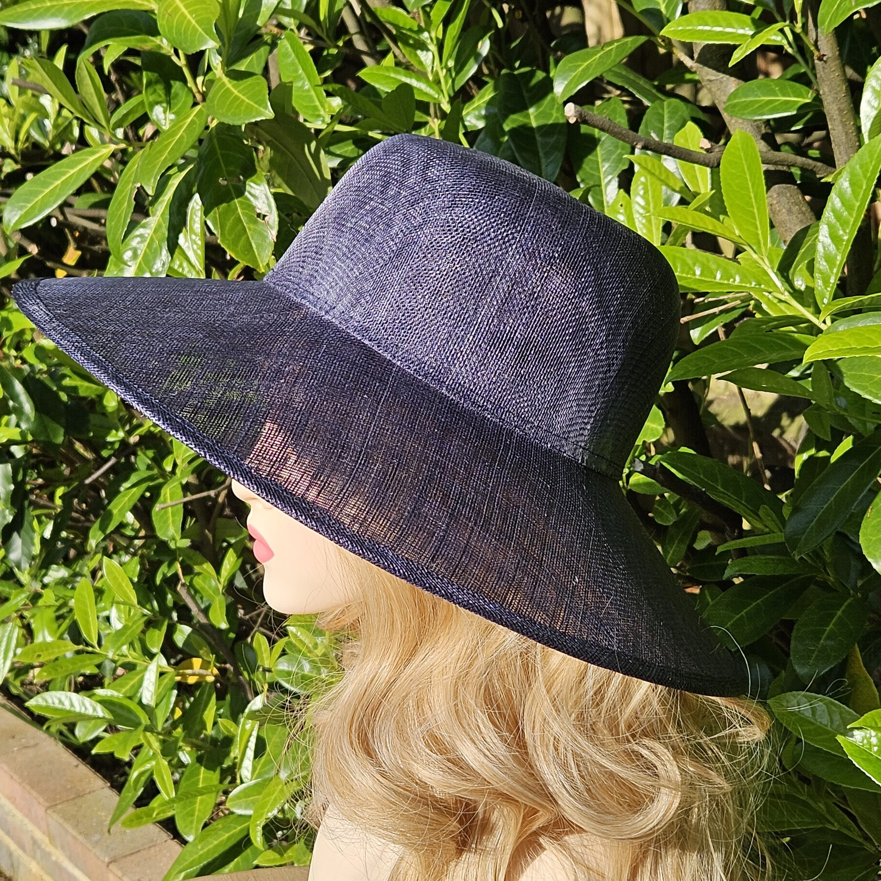 Navy Blue Ascot Hat with Wide Brim - Large Wedding Hats - Ladies Racing Hats - Plain Church Hats for Women