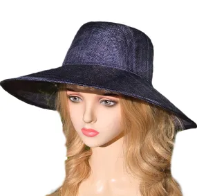 Navy Blue Ascot Hat with Wide Brim - Large Wedding Hats - Ladies Racing Hats - Plain Church Hats for Women