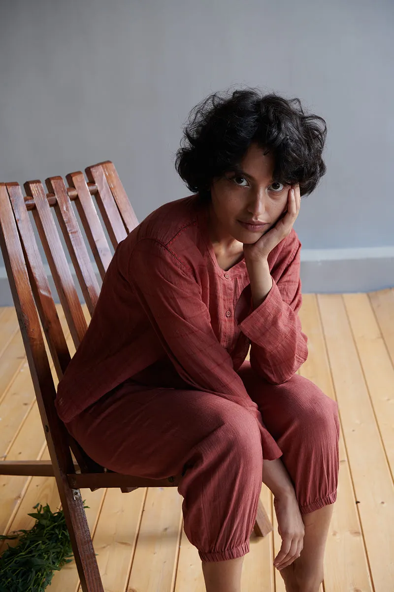 Oak Woven Gauze Plaid Top
