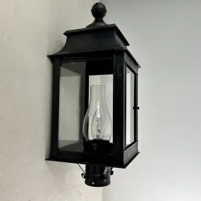 Pole or Post Light, Exterior, Black Metal, Clear Glass, Hurricane Shade