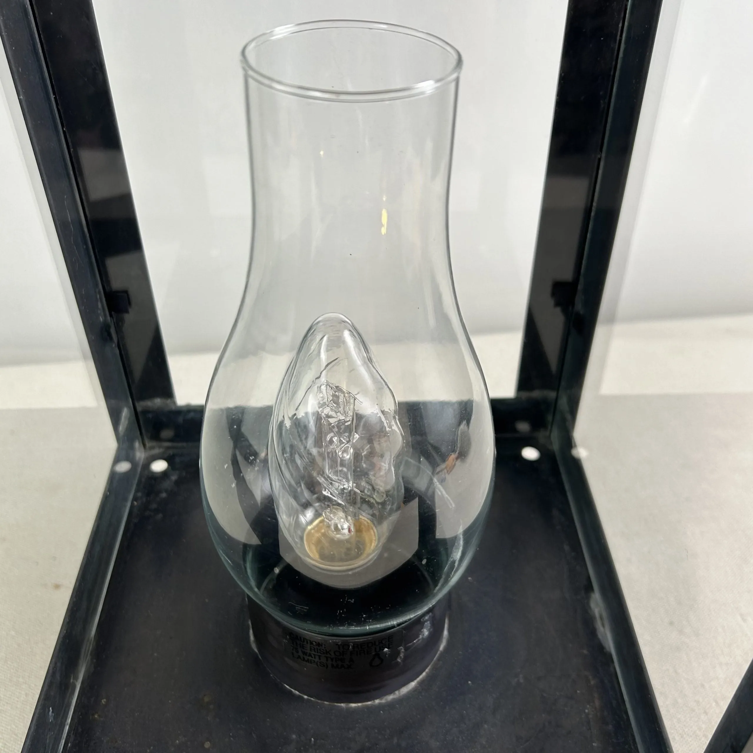 Pole or Post Light, Exterior, Black Metal, Clear Glass, Hurricane Shade