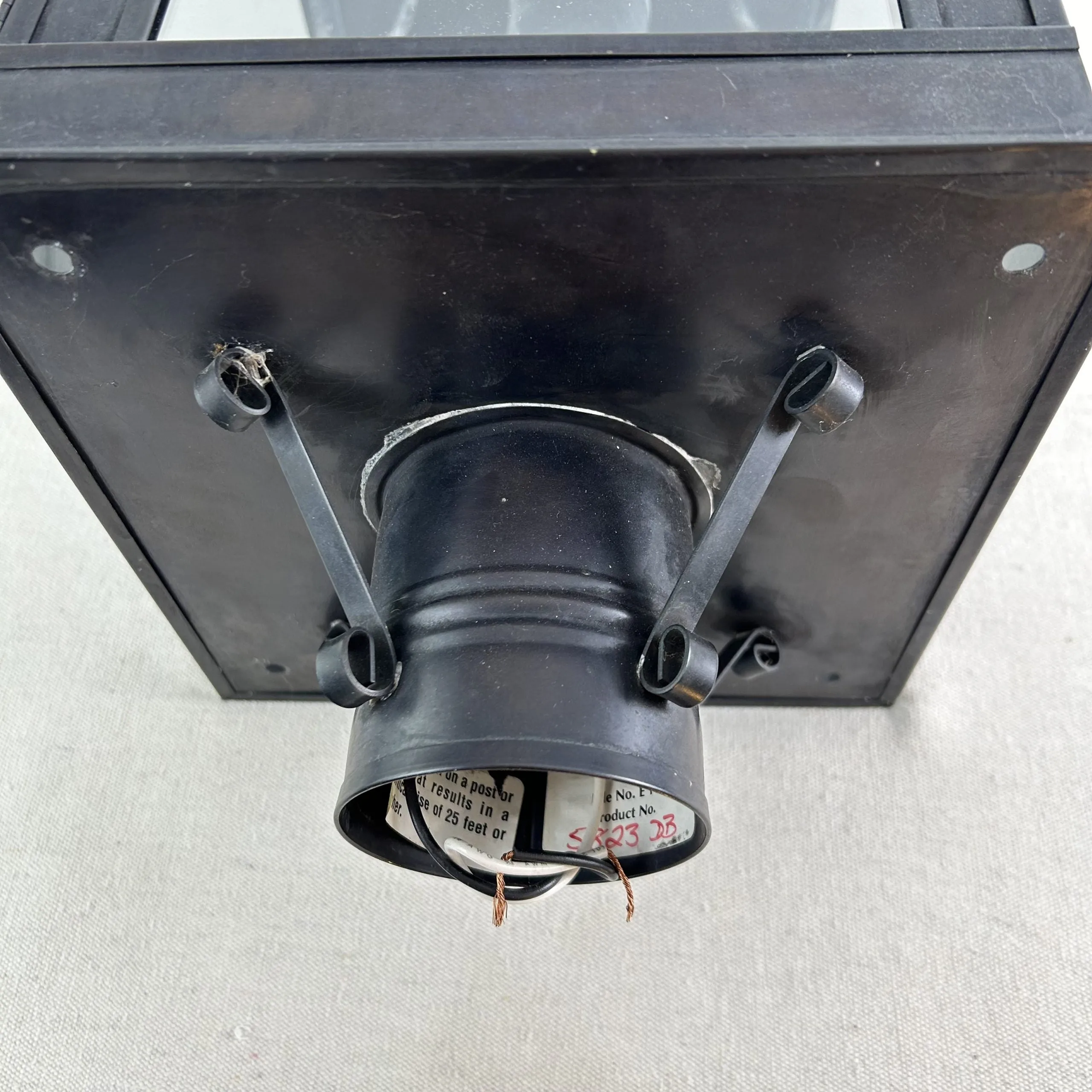 Pole or Post Light, Exterior, Black Metal, Clear Glass, Hurricane Shade