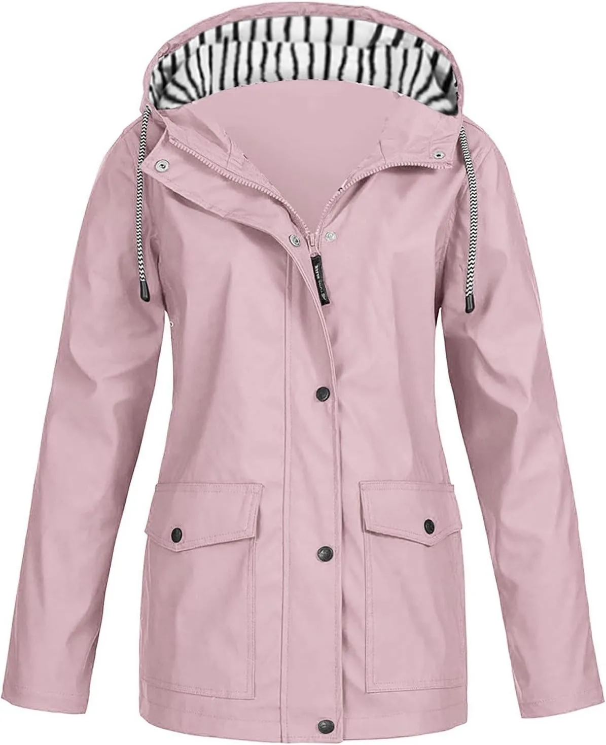 Raincoat Women Waterproof Windproof Zip Hooded Trench Coats Winter Outdoor Hiking Trench Coats with Pockets