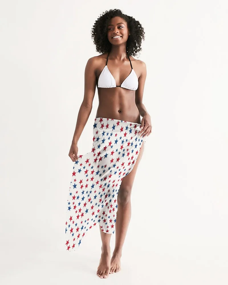 Red White Blue Stars Swimsuit Cover Up Women, American USA Beach Bathing suit Wrap Front Sarong Bikini Long Flowy Skirt Dress Swimwear