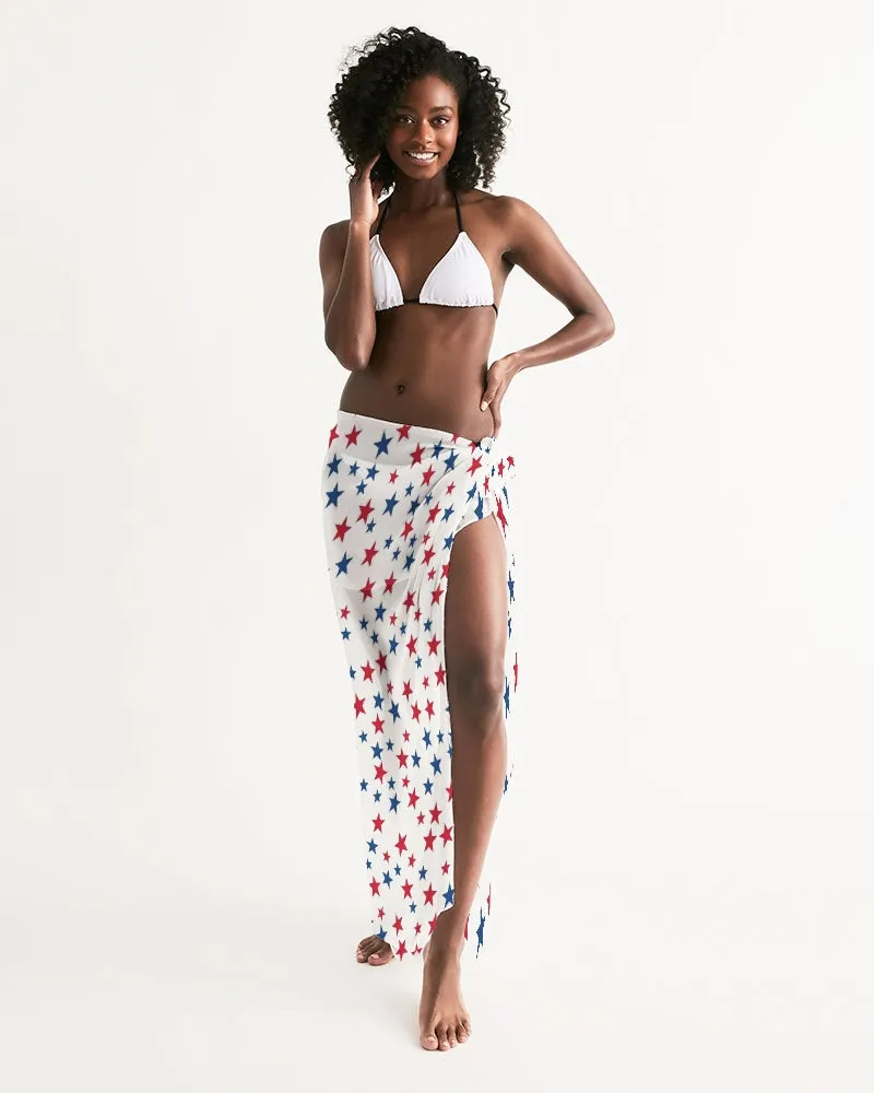 Red White Blue Stars Swimsuit Cover Up Women, American USA Beach Bathing suit Wrap Front Sarong Bikini Long Flowy Skirt Dress Swimwear