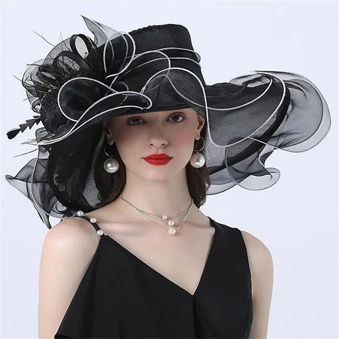 Retro Feather Large Hat Summer Sun Hat Beach Bucket Wide Brim Hat Hats(Army En8)