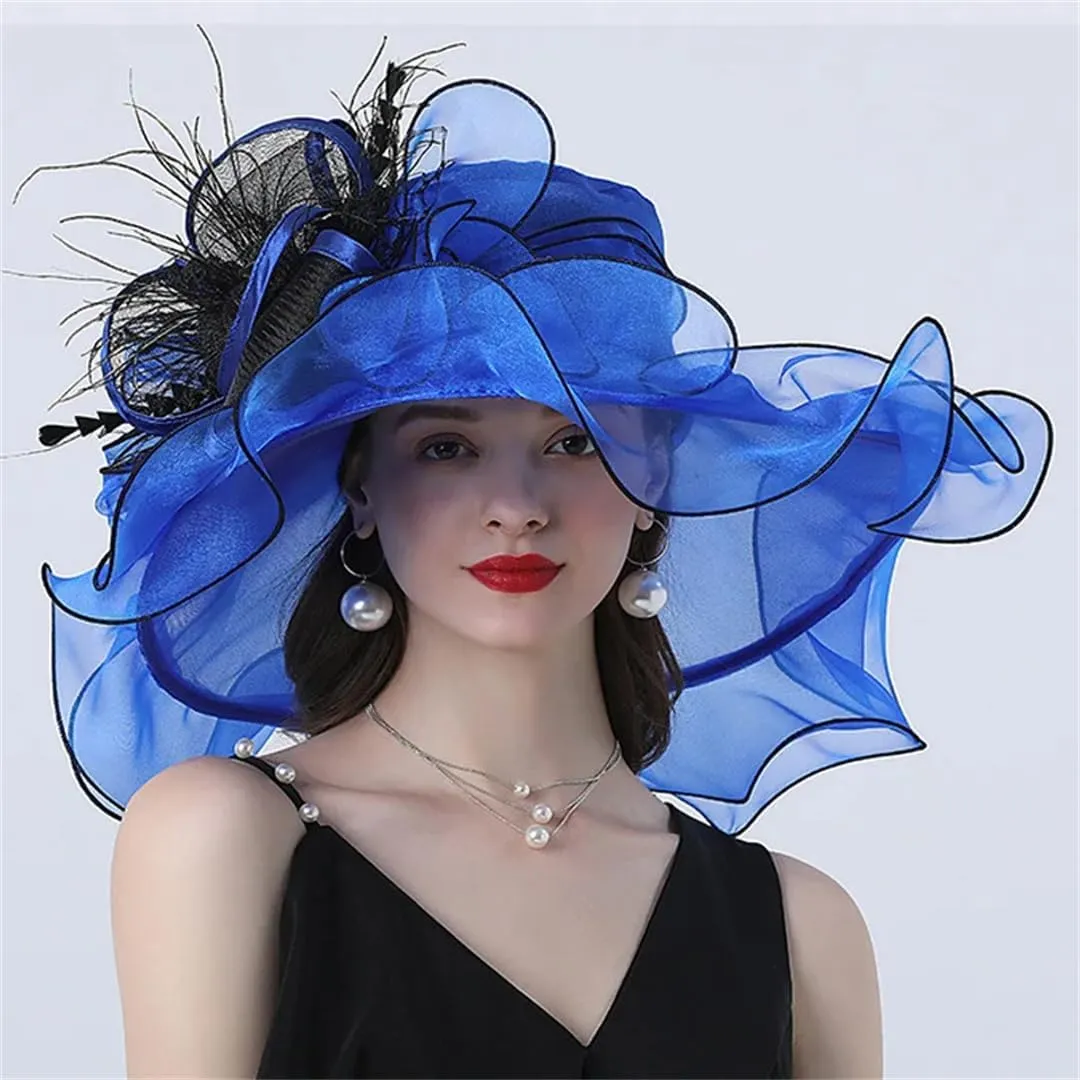 Retro Feather Large Hat Summer Sun Hat Beach Bucket Wide Brim Hat Hats(Army En8)