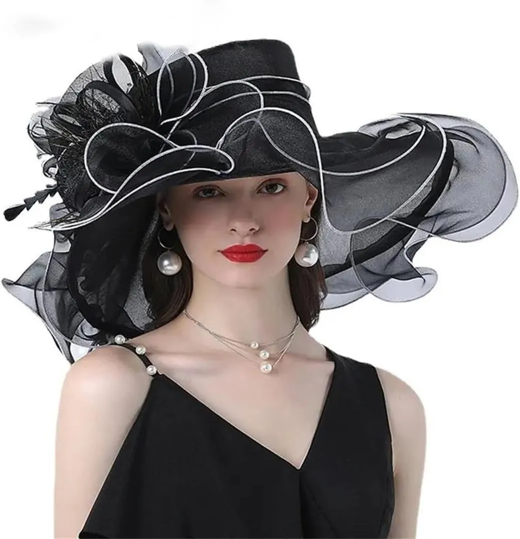 Retro Feather Large Hat Summer Sun Hat Beach Bucket Wide Brim Hat Hats(Army En8)