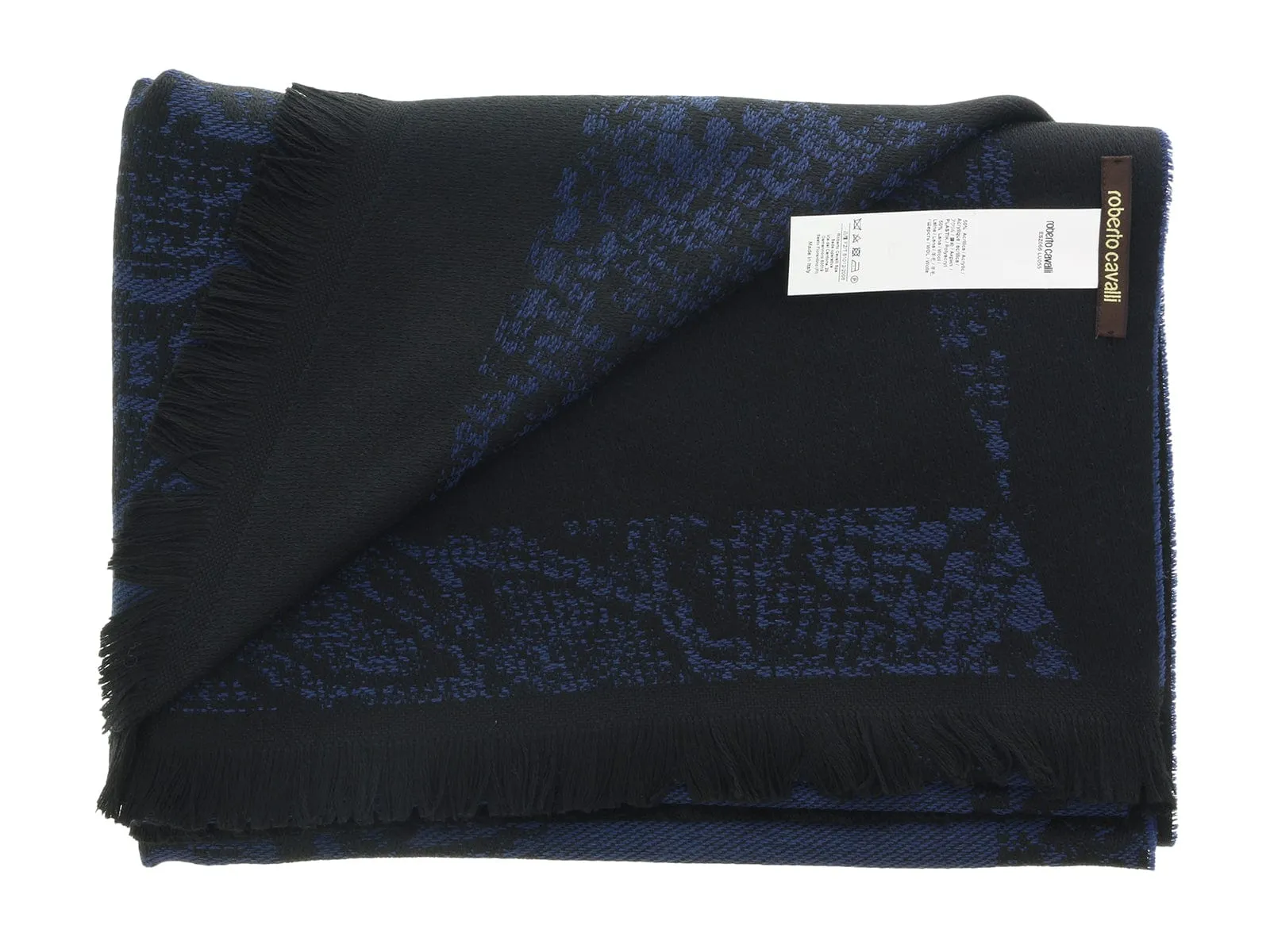 Roberto Cavalli ESZ066 04505 Navy Wool Blend Signature Mens Scarf