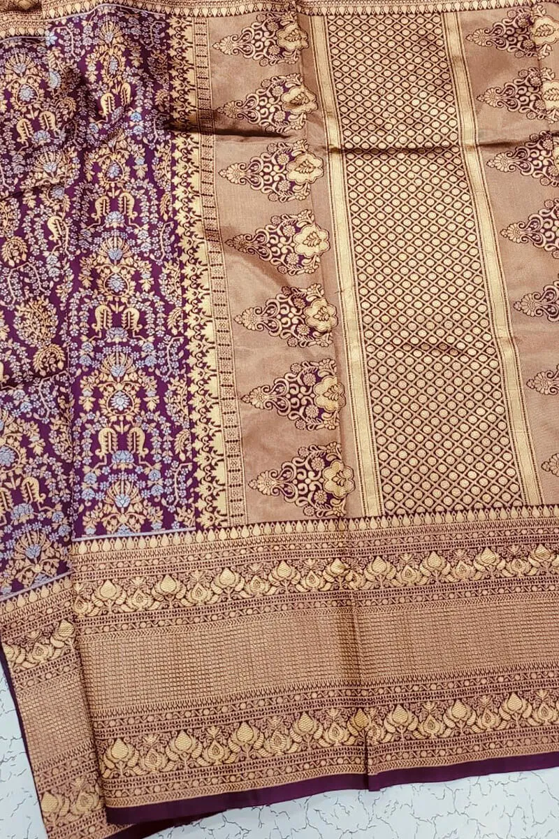 Serendipity Wine Soft Silk Saree With Engaging Blouse Pieced