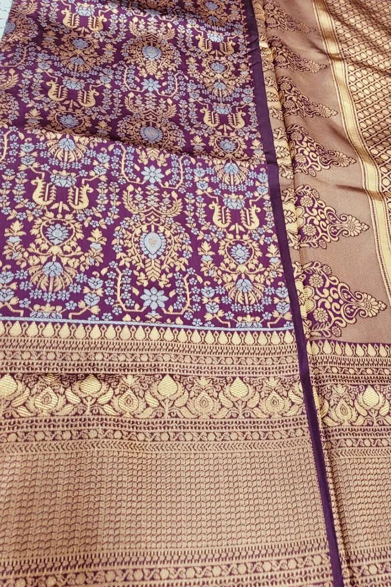 Serendipity Wine Soft Silk Saree With Engaging Blouse Pieced