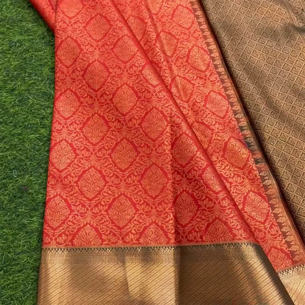 Snazzy Orange Soft Silk Saree With Imbrication Blouse Piece
