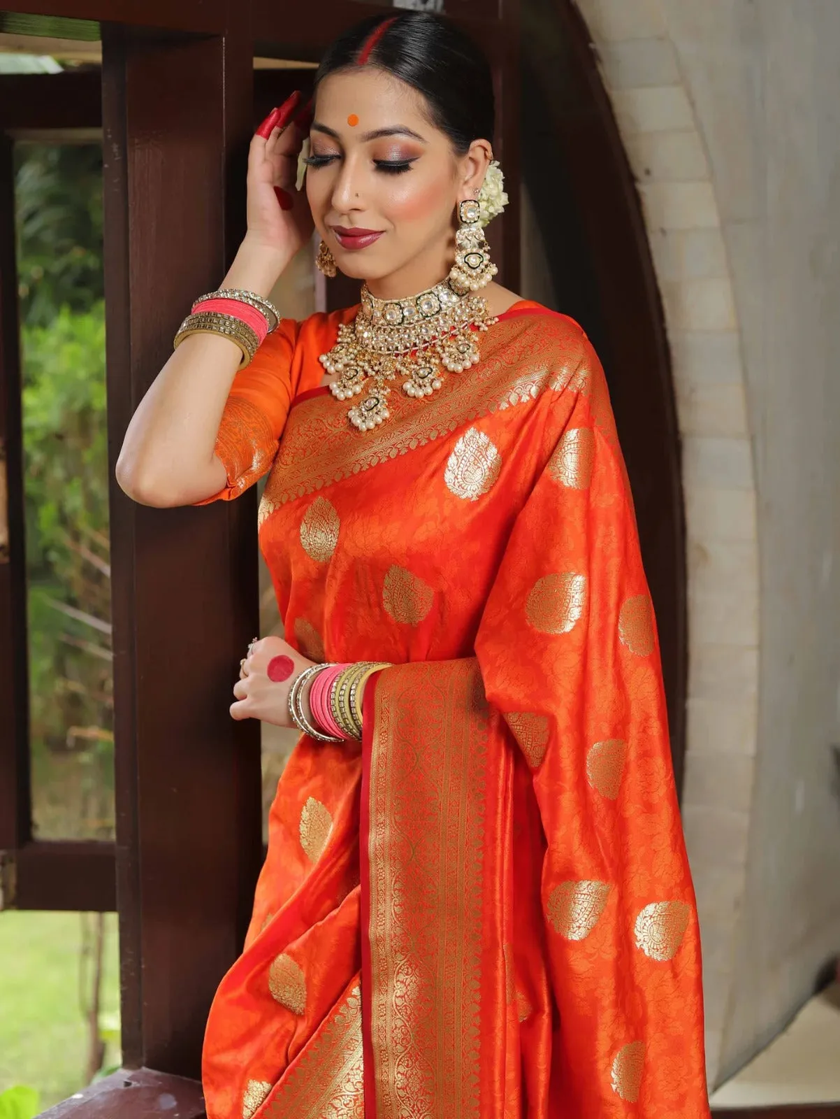 Splendiferous Orange Soft Silk Saree With Artistic Blouse Piece