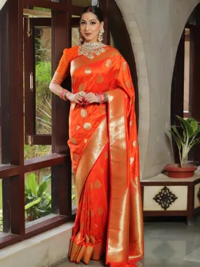 Splendiferous Orange Soft Silk Saree With Artistic Blouse Piece