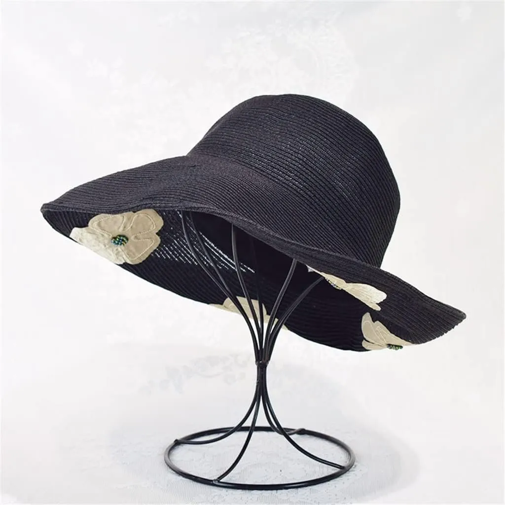 Spring and Wide Eaves Hat Women's Hundred Take Floral Embroidery Flip Brim Sunscreen Face Hat