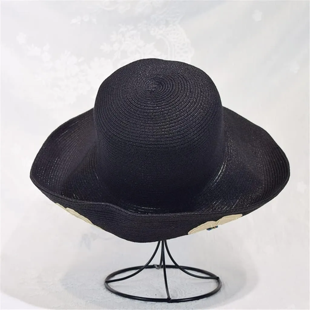 Spring and Wide Eaves Hat Women's Hundred Take Floral Embroidery Flip Brim Sunscreen Face Hat