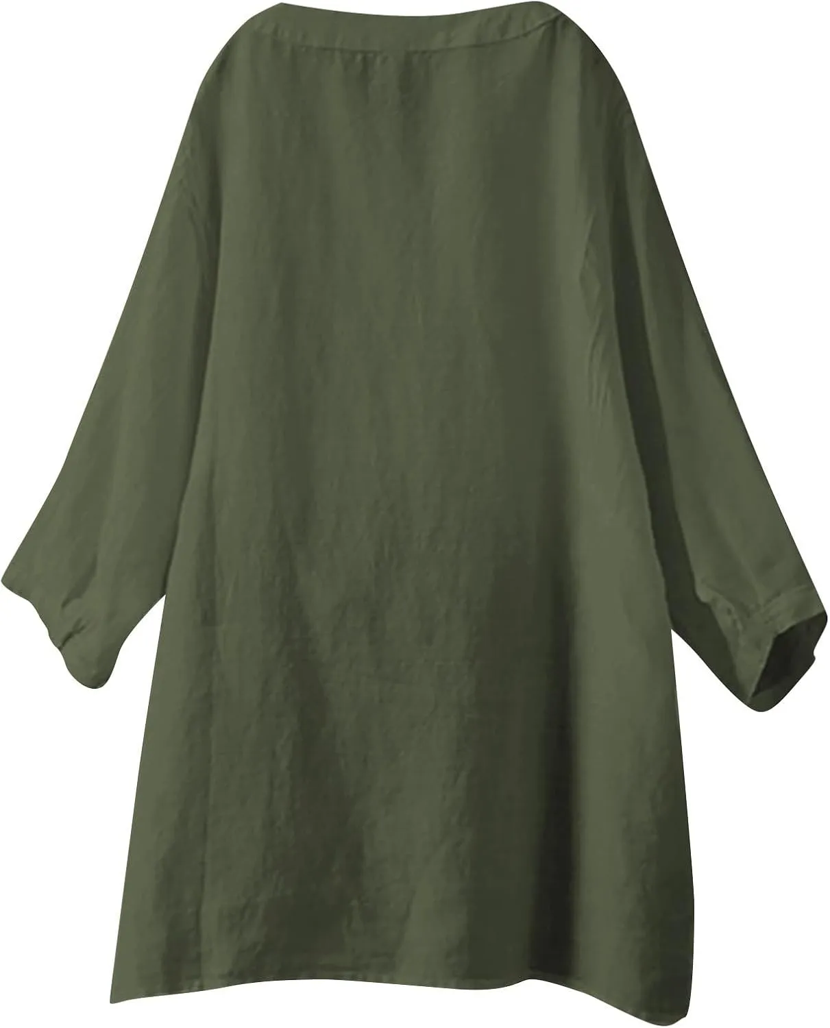 Spring Tops for Women Linen Shirt Stand Up Oversized Long Sleeve Roll Up Solid Color 1/4 Button Down Fashion Soft Top