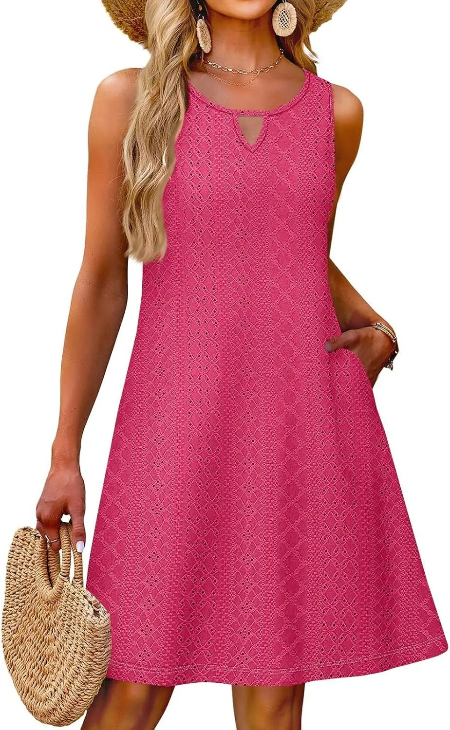Summer Dresses for Women 2025 Loose V Neck Sleeveless Sundresses Beach Swimsuit Coverup Dress with Pockets