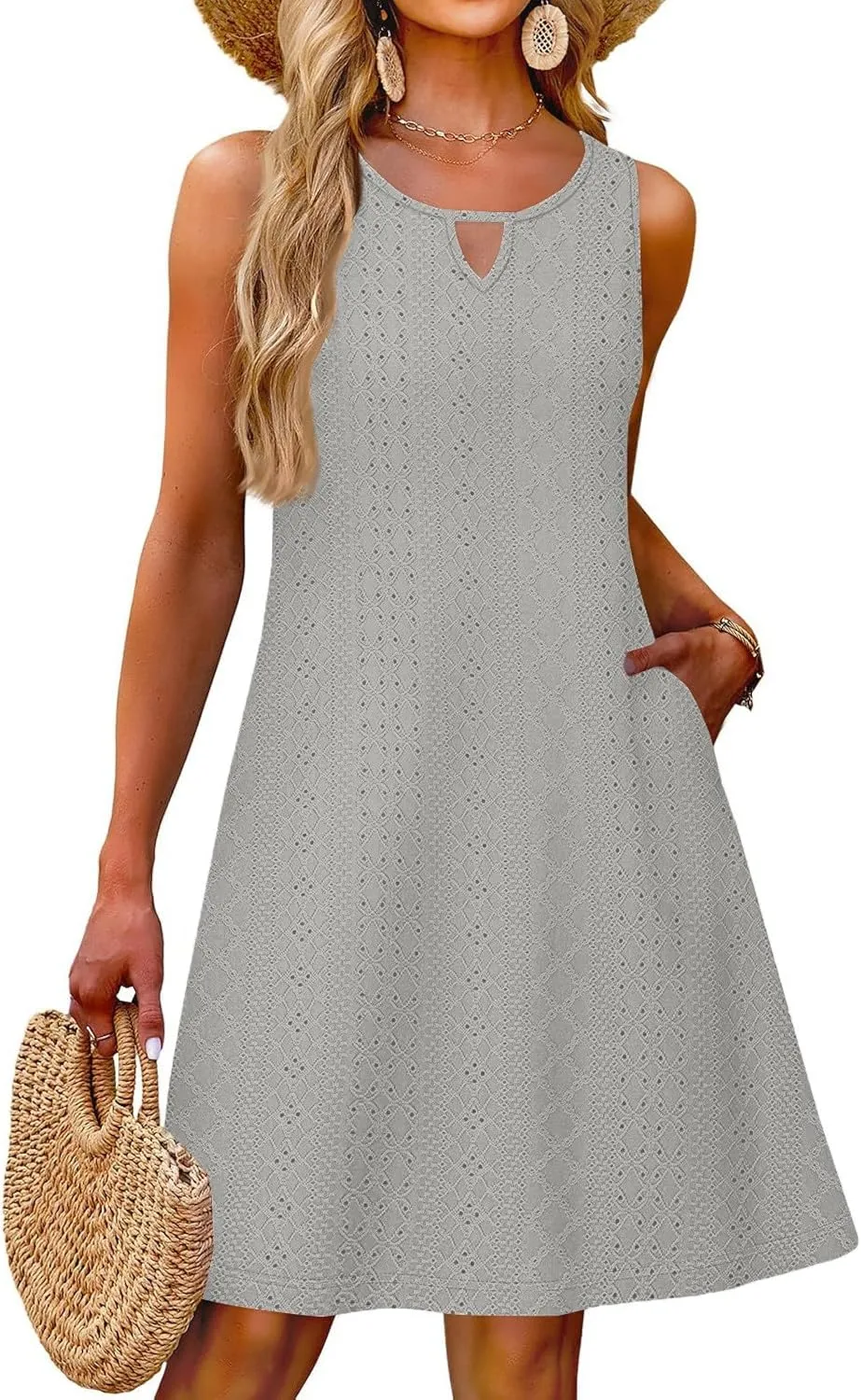 Summer Dresses for Women 2025 Loose V Neck Sleeveless Sundresses Beach Swimsuit Coverup Dress with Pockets