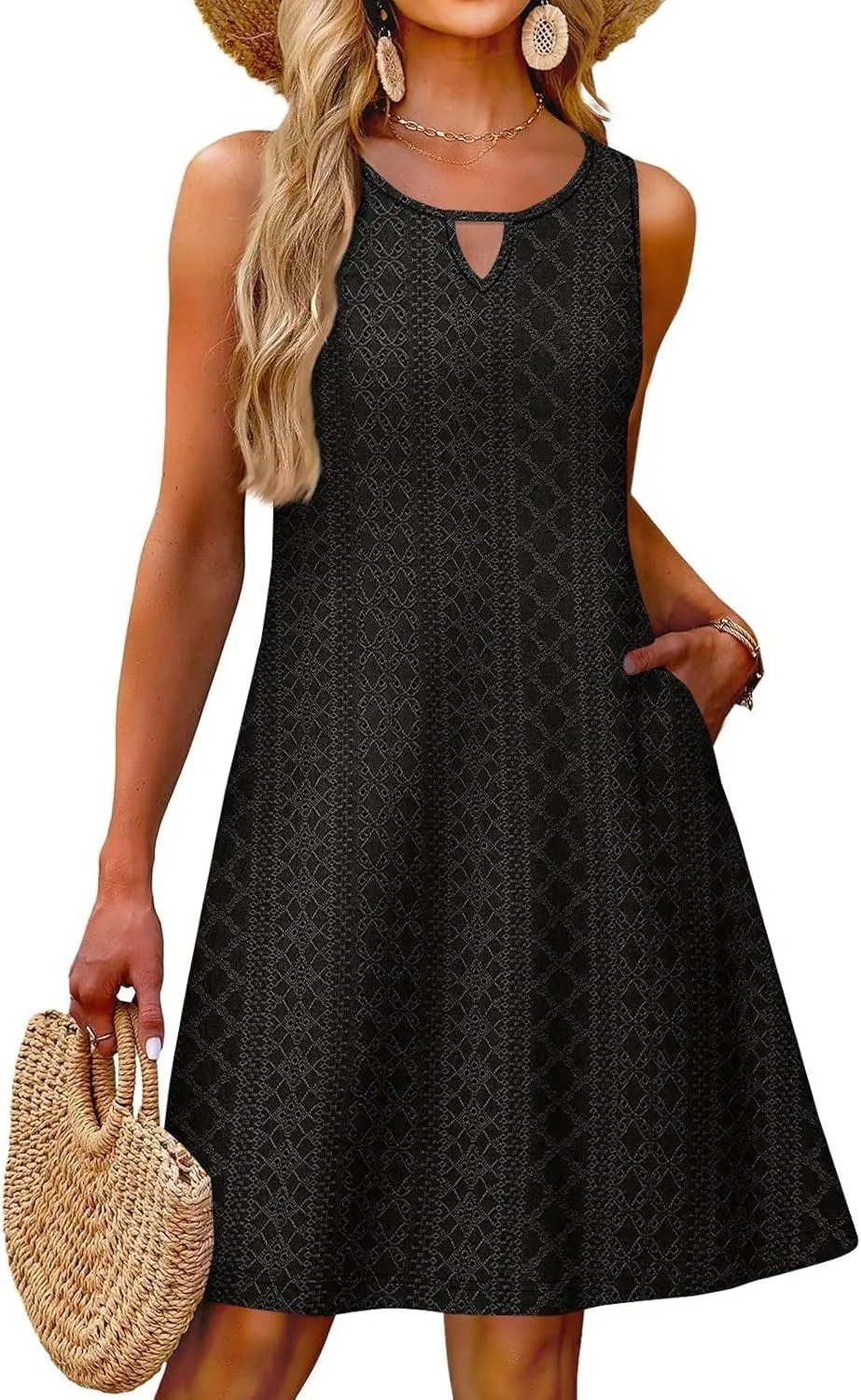 Summer Dresses for Women 2025 Loose V Neck Sleeveless Sundresses Beach Swimsuit Coverup Dress with Pockets