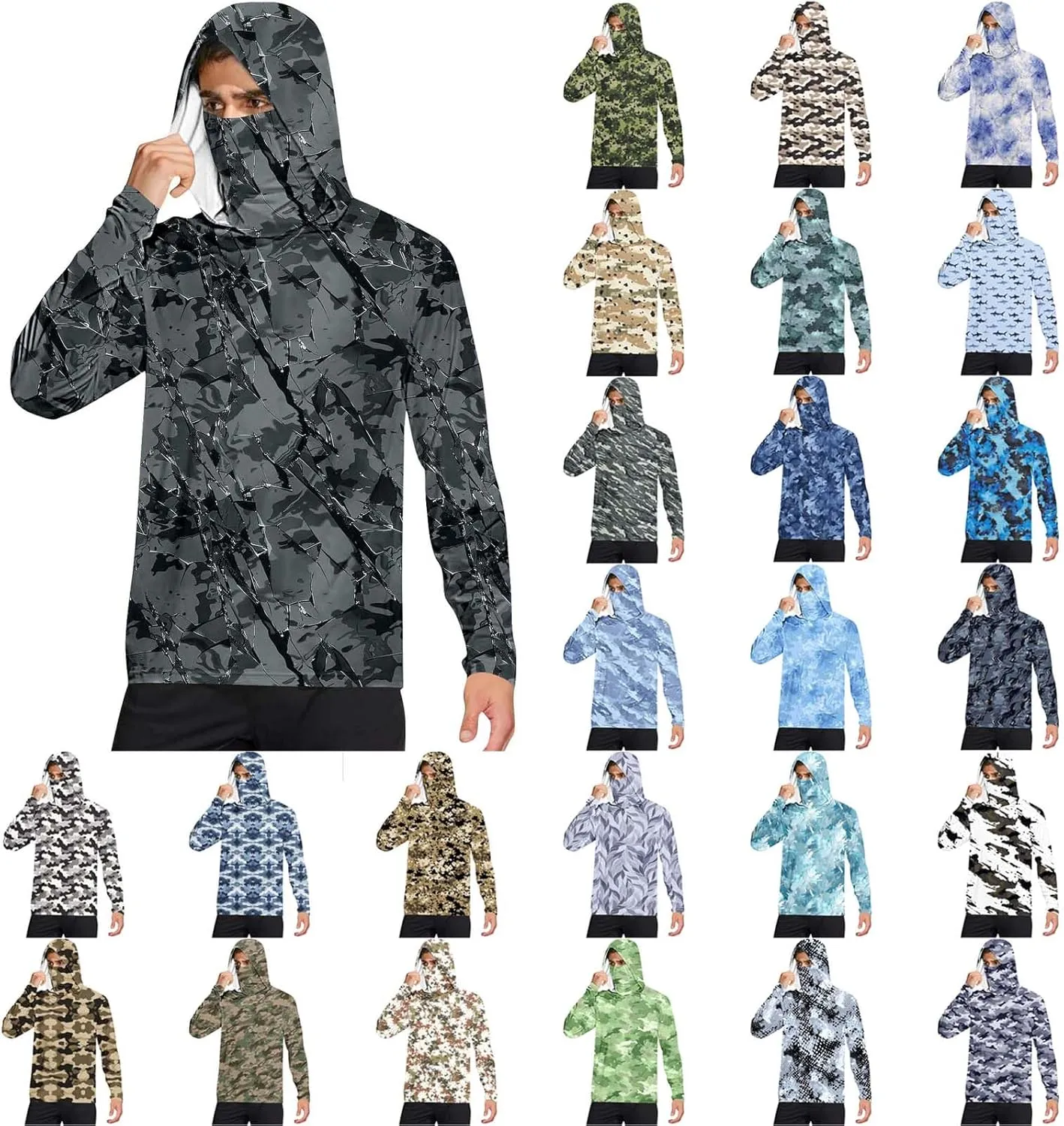 Sun Protection Shirts For Men 2025 UV UPF 50  Long Sleeve Rash Guard Running Lightweight Performance With Face Mask
